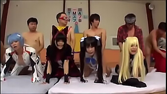 Cute Asian Cosplayers Engage In Group Sex At Party