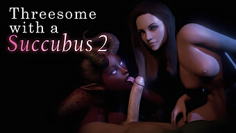 Animasi 3d Seorang Remaja Succubus Menikmati Keseronokan Yang Dalam Dalam Tiga Orang Dengan Pasangan