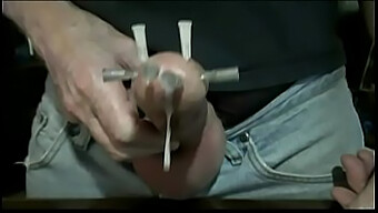 Solo Boy Explores Pleasure And Cumshot With Needles In Cock