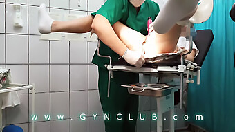 Bdsm Restraint And Vibrator Stimulation For Orgasmic Treatment On A Gynecological Exam Table